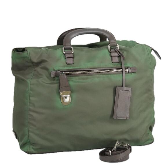 PRADA Boston Bag Nylon Green Silver - Picture 1 of 16